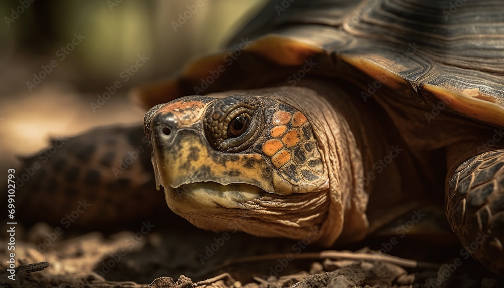 Close up of a slow turtle, its shell a beautiful pattern generated by AI Close up of a slow turtle, its shell a beautiful pattern generated by AI