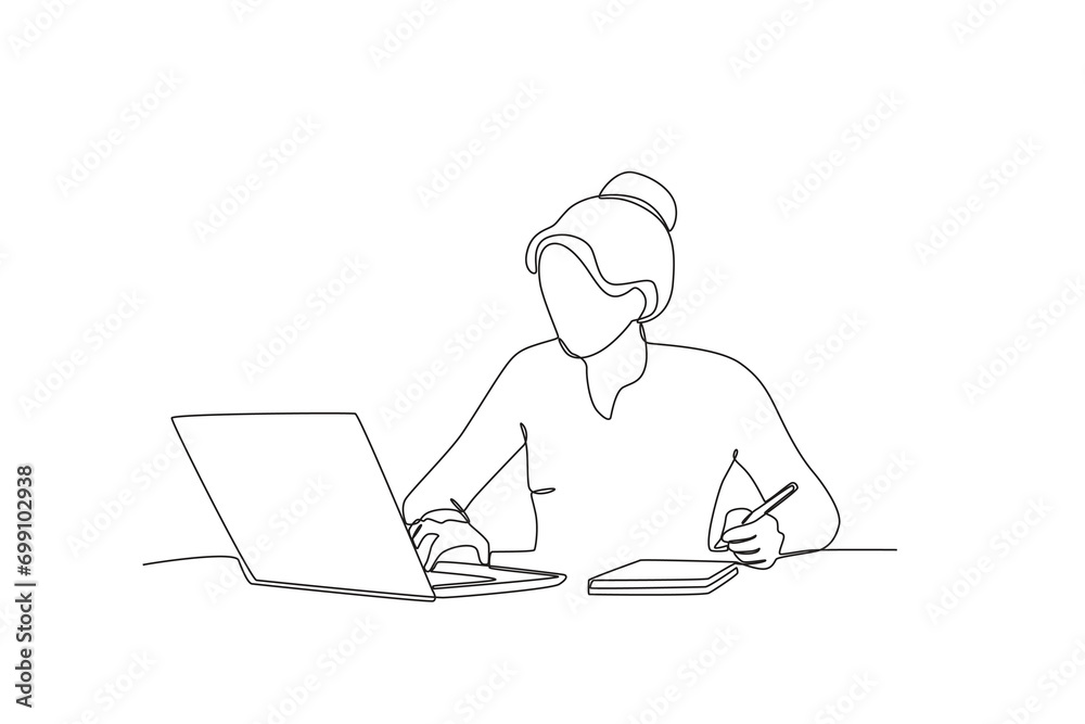 Single continuous line drawing of Working woman employee, productivity boosting concept. Concept of productivity boosting. Dynamic one line draw graphic design vector illustration
Single continuous line drawing of Working woman employee, productivity boosting concept. Concept of productivity boosting. Dynamic one line draw graphic design vector illustration