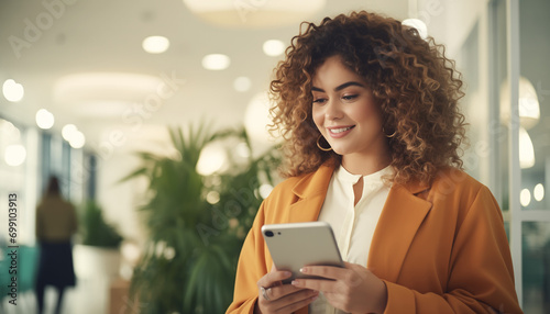 chubby female assistant working inside an office