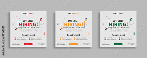 We are hiring job vacancy social media post or square web banner template vector design