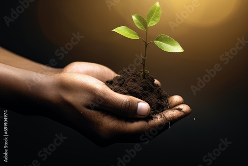 sapling and soil in hand.