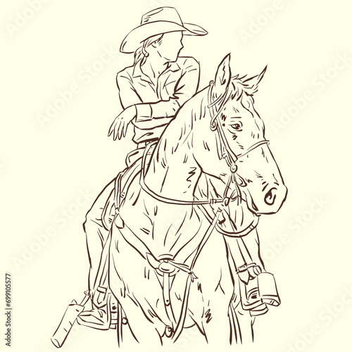 cowgirl and horse vector for card decoration illustration