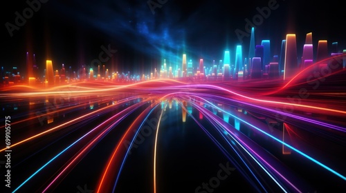 futuristic  background  technology  abstract  network  line  light  connection  communication  future. hi-end image background abstract wave red  blue light for technology banner generate via AI.