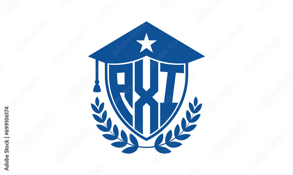 AXI three letter iconic academic logo design vector template. monogram, abstract, school, college, university, graduation cap symbol logo, shield, model, institute, educational, coaching canter, tech AXI three letter iconic academic logo design vector template. monogram, abstract, school, college, university, graduation cap symbol logo, shield, model, institute, educational, coaching canter, tech