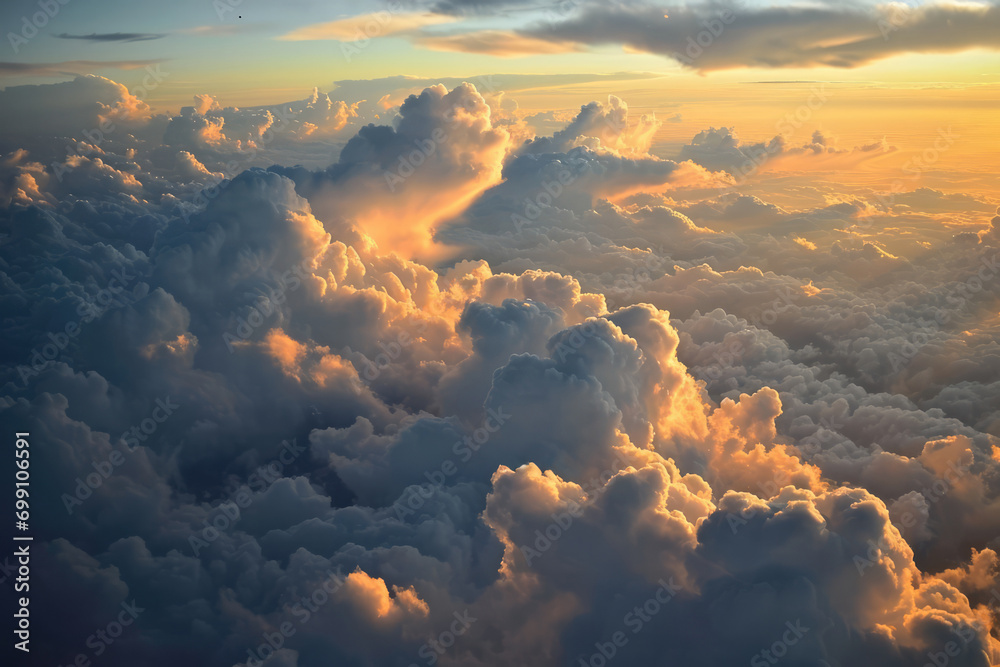 Aerial View: Clouds And Sunset Sky From A Plane
