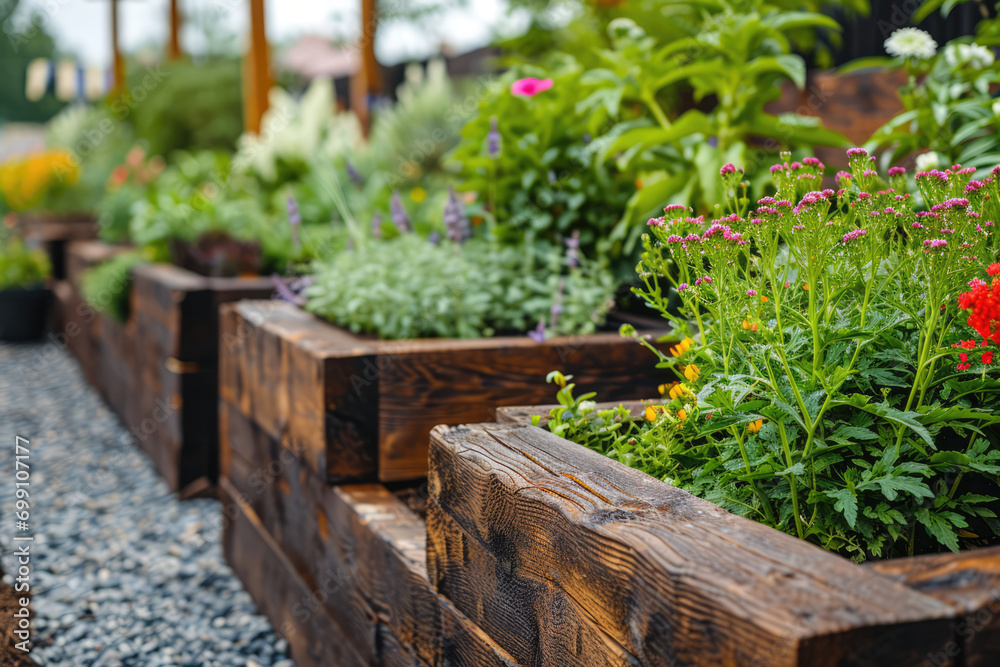 Enhancing A Modern Garden With Wooden Raised Beds, On Plants And Flowers