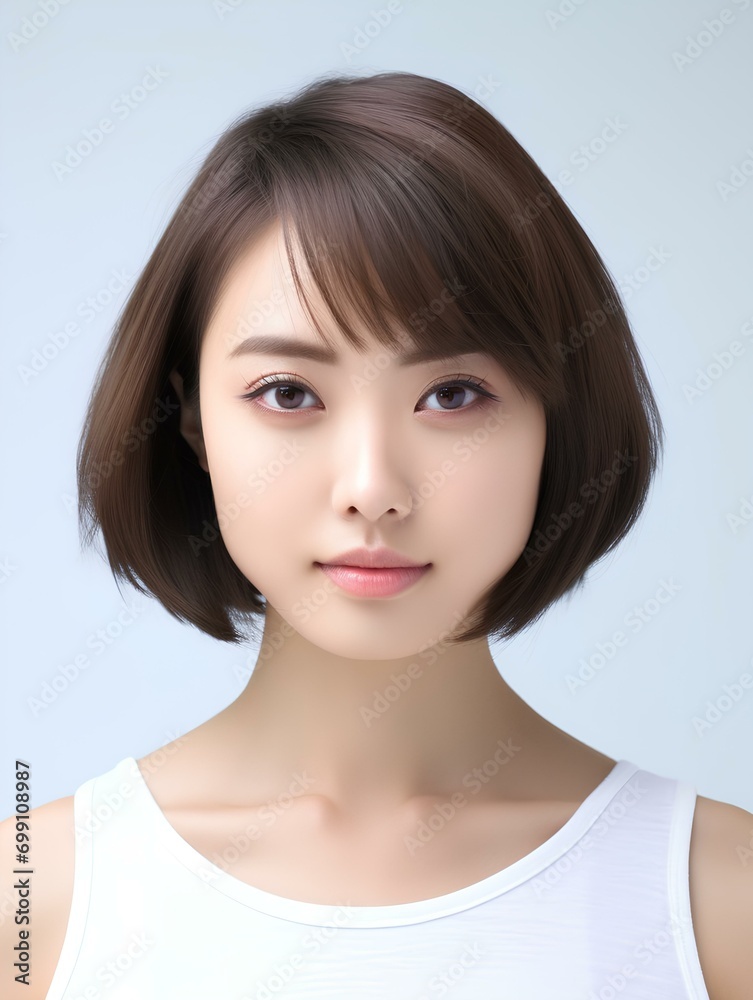 Portrait of beautiful Japanese woman with short bob haircut, isolated background, AI Generative Portrait of beautiful Japanese woman with short bob haircut, isolated background, AI Generative