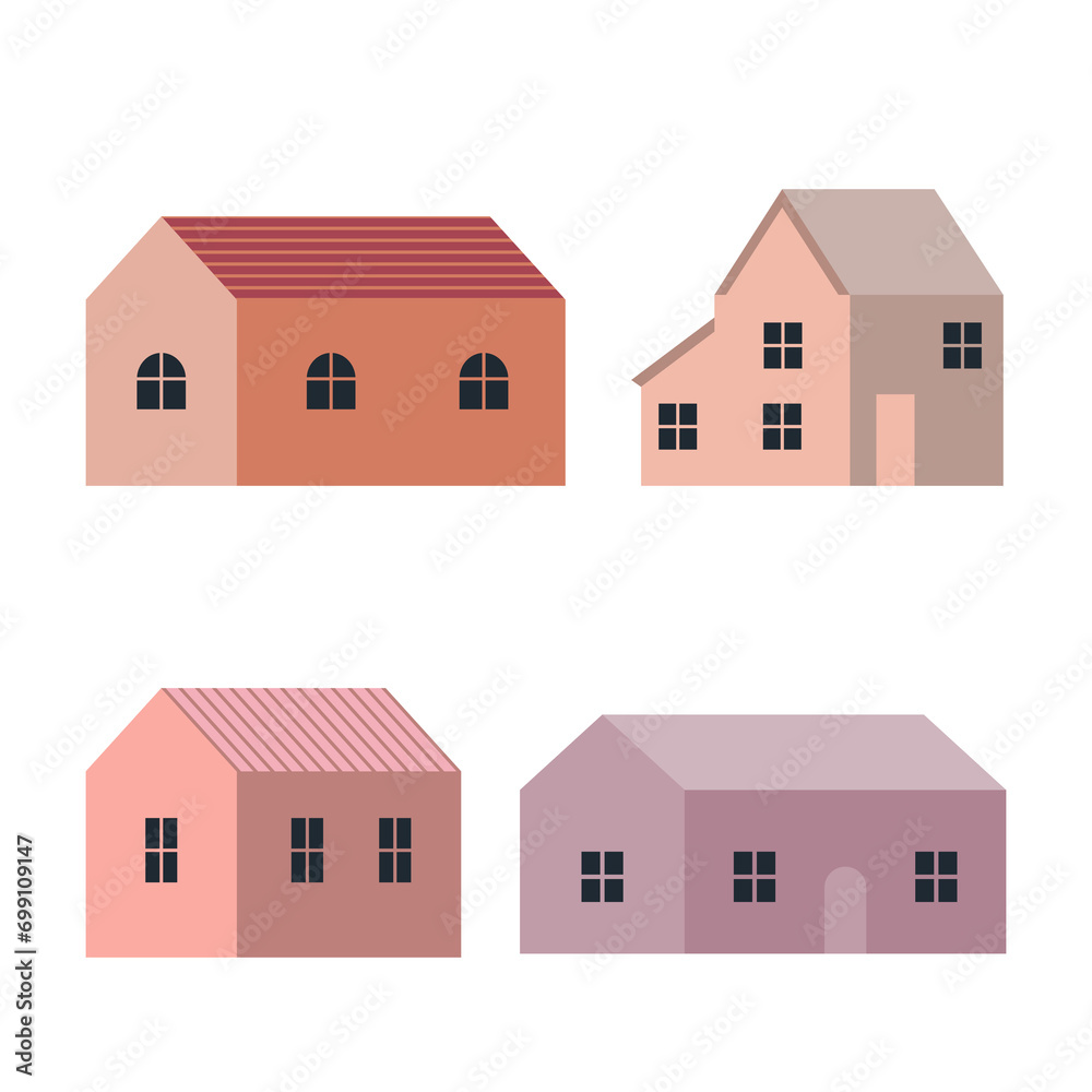 Collection of simple color houses. Modern flat Illustration on transparent background Collection of simple color houses. Modern flat Illustration on transparent background