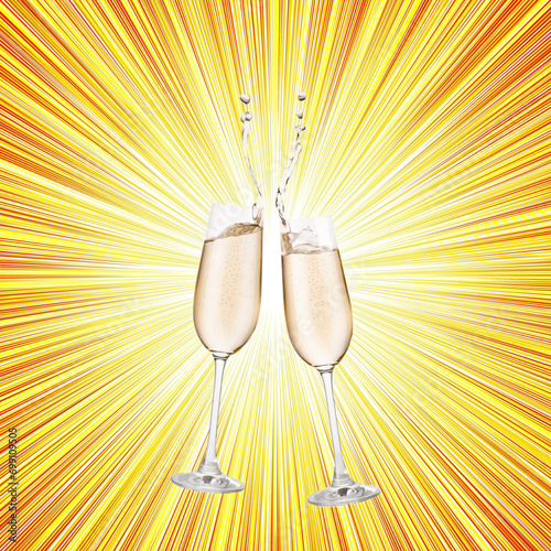 Two champagne glasses with party background