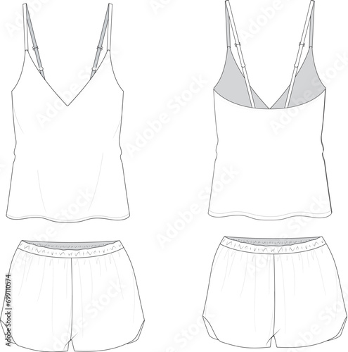 Summer pajama set sleepwear technical drawing vector