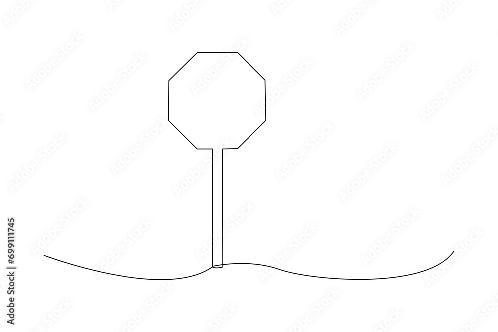 Continuous line drawing of a road sign on white background Continuous line drawing of a road sign on white background