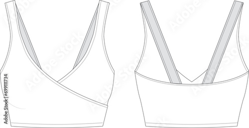 Basic v neck active sports bra technical drawing