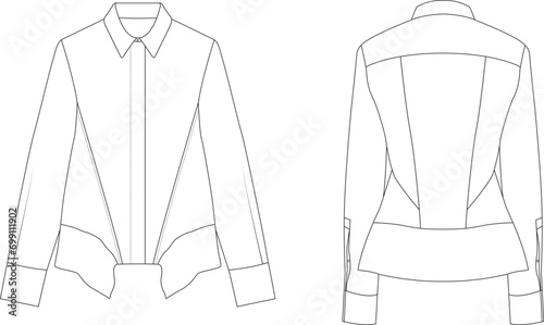 Peplum button down Shirt vector cad technical drawing