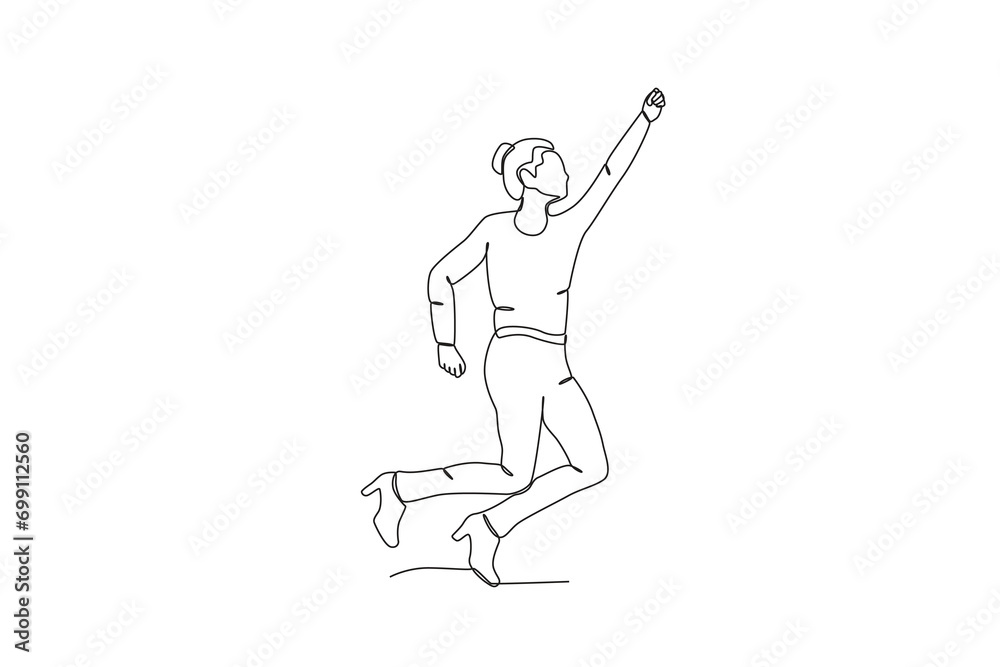 Single continuous line drawing of A woman jumping in the air, happy free people fly concept. One line draw graphic design vector
