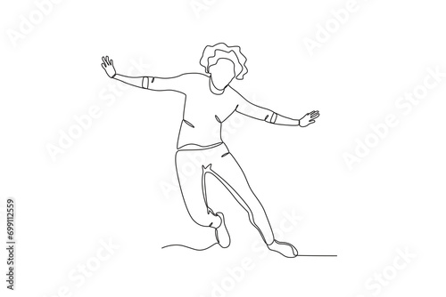 Single continuous line drawing of A woman jumping in the air, happy free people fly concept. One line draw graphic design vector

