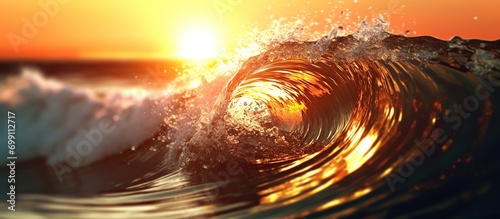 rolling waves leaping over the orange sun