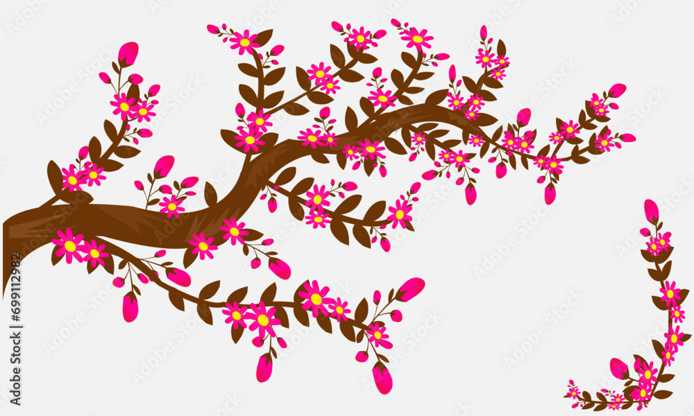 Fototapeta premium Colorful Flower Tree Drawing Illustration And hand drawn Vector Design