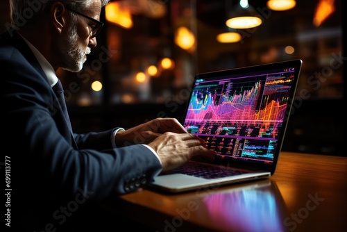 chart, graph, analysis, finance, investment, stock, exchange, financial, currency, growth. businessman now typing keyboard to invest via indicator to calculate and then invest it with my self.