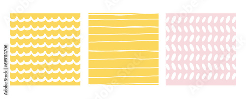 Simple Geometric Hand Drawn Irregular Patterns. Colored Doodle Checkered simple drawing with textures. Square Poster set