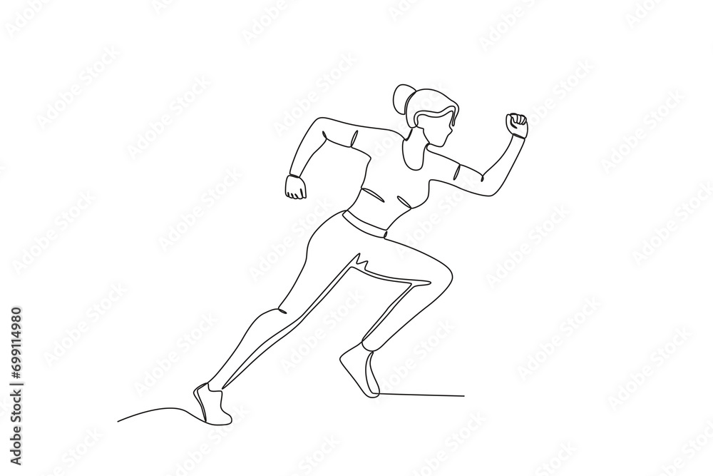 Single continuous line drawing of A woman is jogging. Fitness stretching concept. Trendy one line draw graphic design vector illustration
