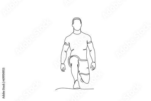 Single continuous line drawing of A man stretching before exercise. Fitness stretching concept. Trendy one line draw graphic design vector illustration 