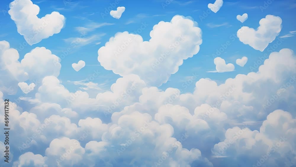 The sky becomes a canvas for love to be expressed, as fluffy clouds transform into delicate hearts, creating a magical and romantic atmosphere. The sky becomes a canvas for love to be expressed, as fluffy clouds transform into delicate hearts, creating a magical and romantic atmosphere.