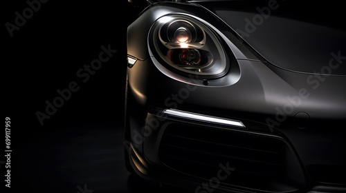 Matte black car headlights with light and speed. © Ziyan Yang
