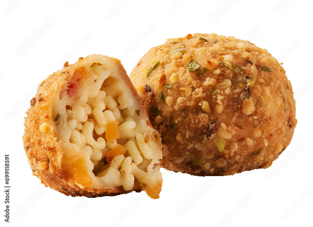 Rice cheese balls on transparent background. Generative AI. Rice cheese balls on transparent background. Generative AI.