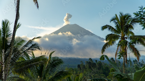 Eruption of Volcano Semeru on the island of Java. The volcano emits ash and smoke. Natural disaster. December 2022.
