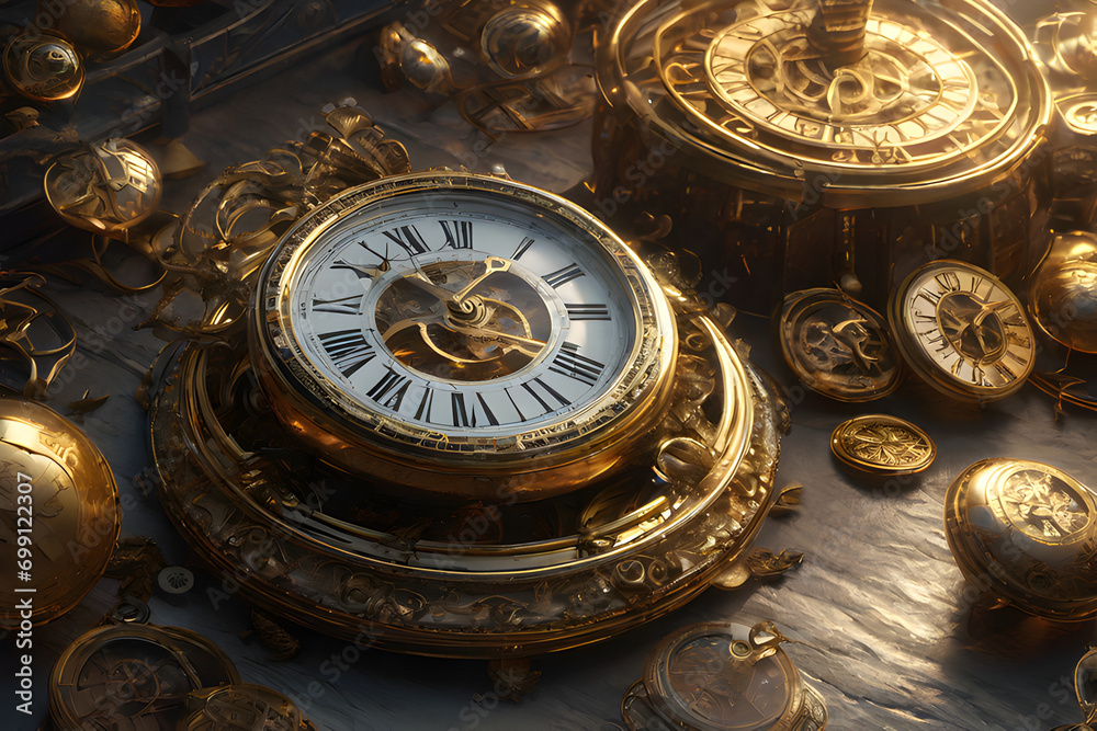 Depict a creative representation of time passing, featuring clocks, hourglasses, and symbolic elements that evoke reflection and anticipation as the year comes to an end.