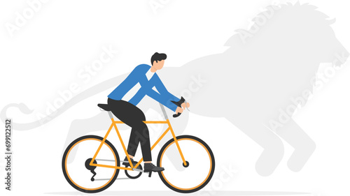 A cyclist and silhouette riding a tiger. Powerful driving force

