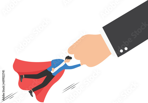 Businessman challenges a big hand hinders. Concept business fighting vector illustration, Flat cartoon character style design

