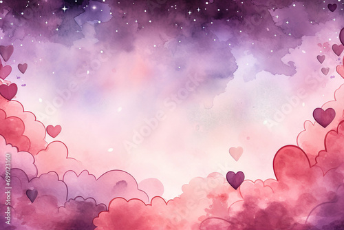 pink and red watercolor hearts with space for text, valentines day background
