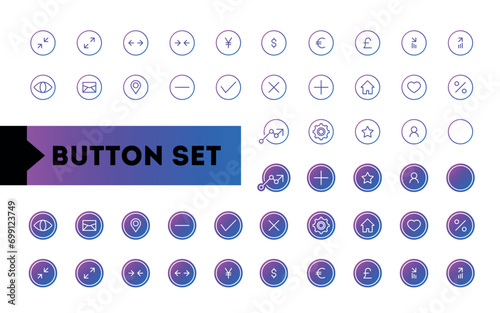 Set Button color gradient, colorful, coloured blue