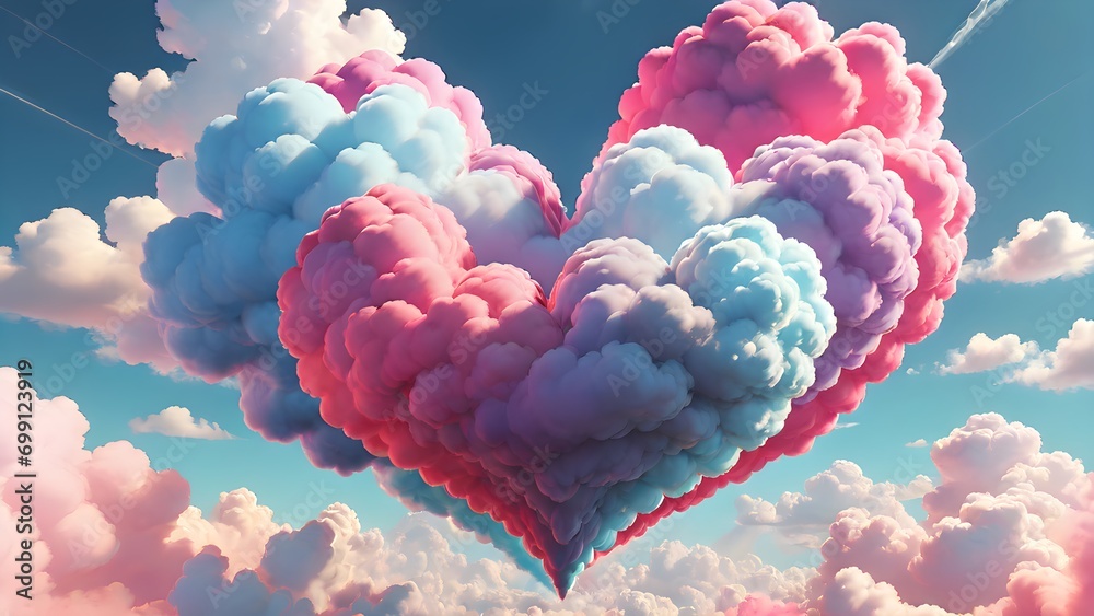 Abstract background. Colorful Valentine's day heart in the clouds. Generative AI. Abstract background. Colorful Valentine's day heart in the clouds. Generative AI.