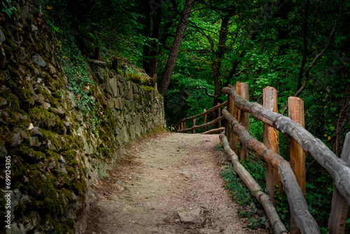 Hiking along the Marlinger Waalweg near Meran in South Tyrol Italy. With some Views over wineyards, the City of Meran, Marling and other Villages