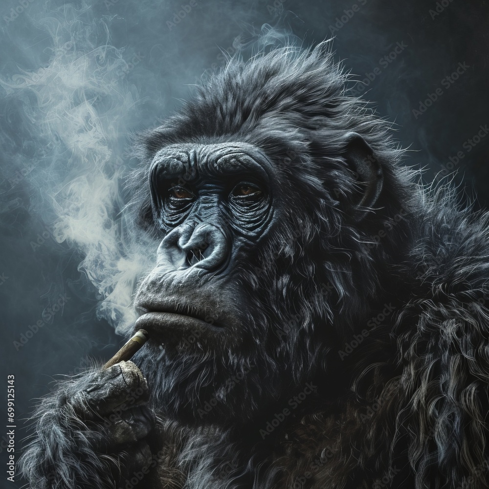 a gorilla smoking a cigarette