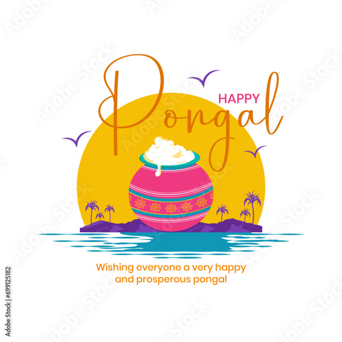Happy Pongal abstract creative vector illustration greeting card design for harvest festival of Tamil Nadu. photo