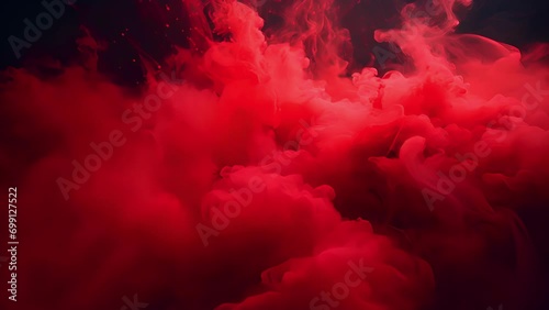 Red mist billowing up from an unknown source dimly outlined against an inky night sky photo