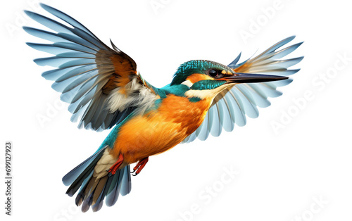 In Flight Splendor Vibrant Kingfisher's Outstretched Wings Isolated on Transparent Background PNG.