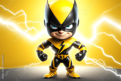 yellow and black mascot with lightning bolt 3D illustration