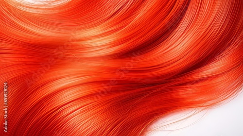 A close up of fiery red hair strands on a white backdrop