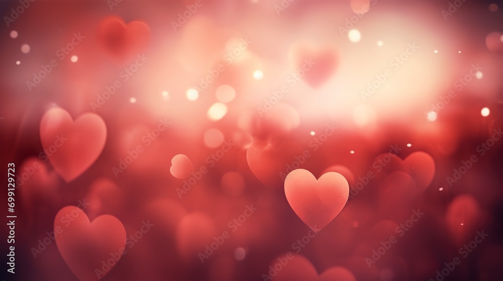 Soft red heart shape bokeh background