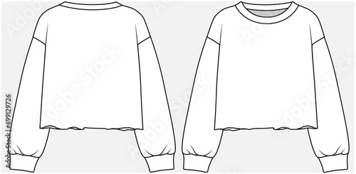 CROP SWEATSHIRT WITH UNFINISH HEMLINE DETAIL DESIGNED FOR TEEN GIRLS AND KID GIRLS IN VECTOR ILLUSTRATION FILE