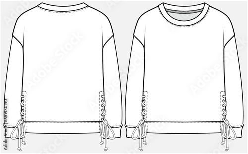 DROP SHOULDER SWEAT SHIRT WITH TIE UP DETAIL DESIGNED FOR TEEN GIRLS AND KID GIRLS IN VECTOR ILLUSTRATION FILE