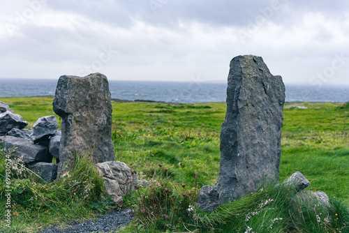 Entrance with megalithic stones to seaside plot in an unspoilt area of the Irish coast
