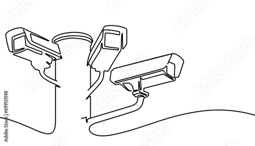 Continuous one line drawing of outdoor security system vector design. Single line art illustration on the theme of CCTV, security camera on transparent background
