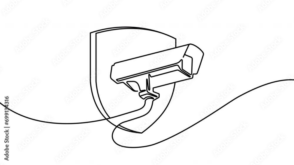 Continuous one line drawing of outdoor security system with shield graphic animation. 4K resolution. Single line art CCTV, security camera motion design. Alpha channel Continuous one line drawing of outdoor security system with shield graphic animation. 4K resolution. Single line art CCTV, security camera motion design. Alpha channel