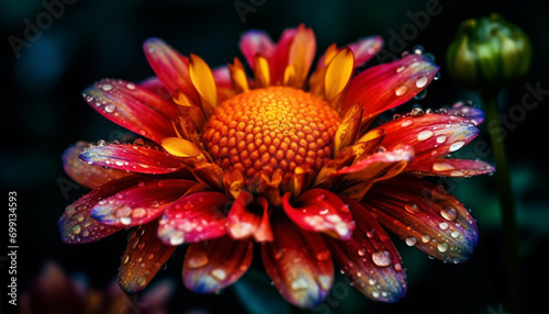 A vibrant yellow daisy blossom in a wet meadow generated by AI