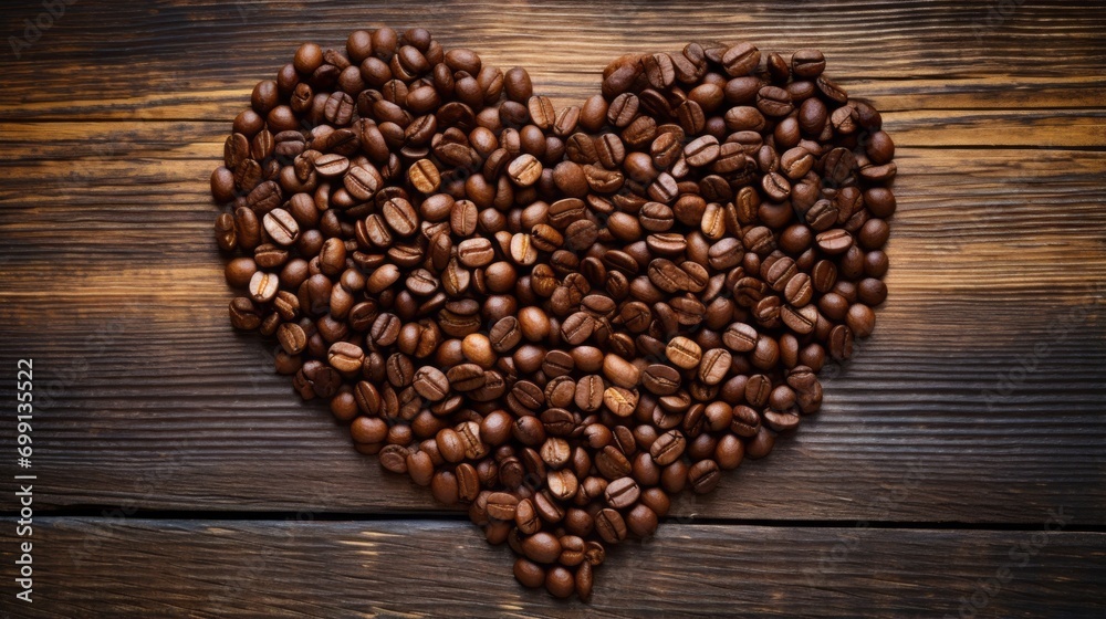 Coffee beans arranged in a heart shape, a visual expression of love Coffee beans arranged in a heart shape, a visual expression of love